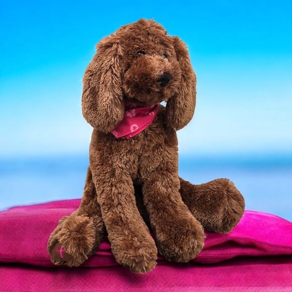 Macy's Gund Soft Cuddly Stuffed Brown Dog Breast Cancer Awareness Paw Pink Scarf - Picture 1 of 16